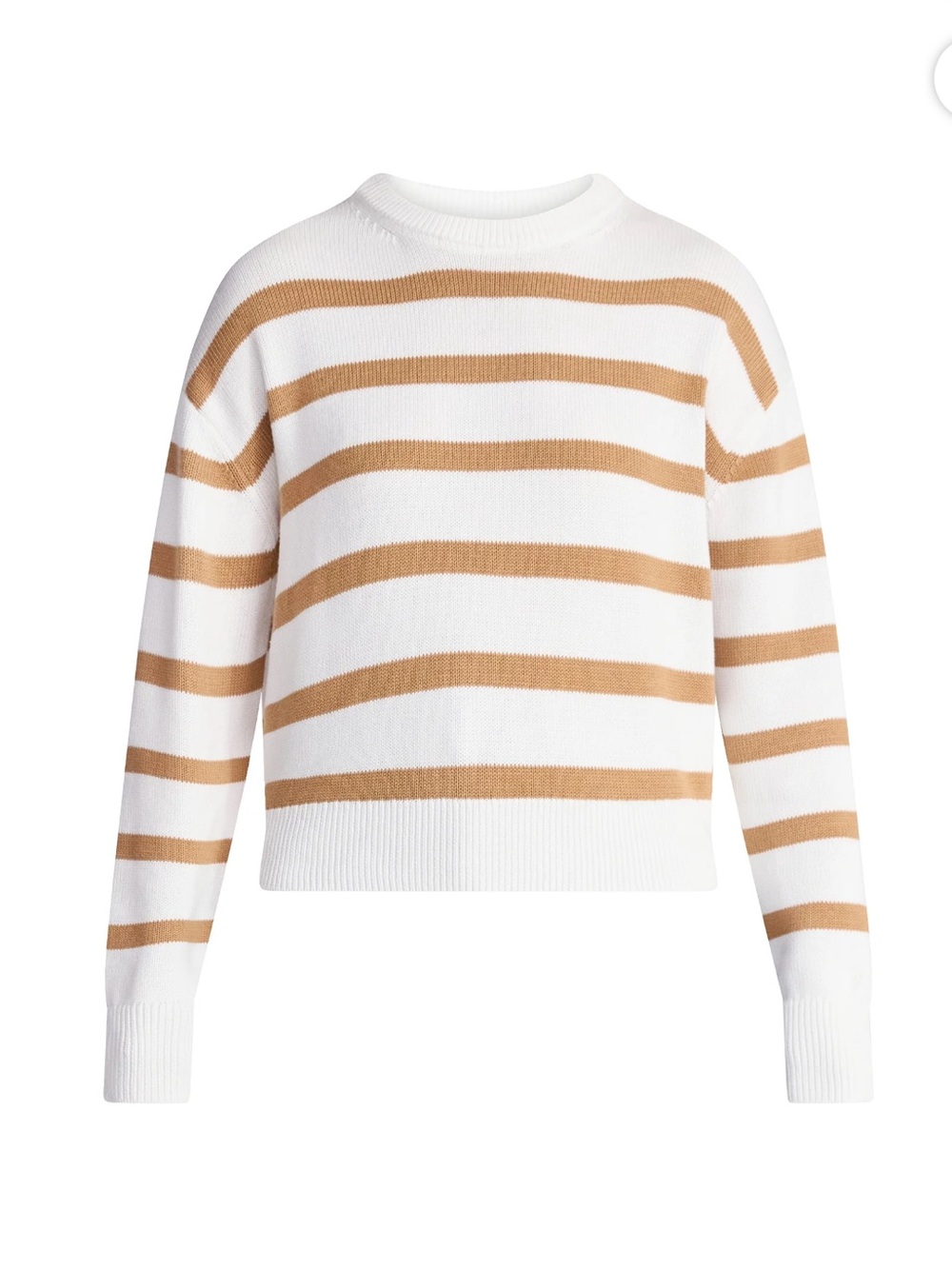 Time and Tru White and Tan Striped Crewneck Pullover